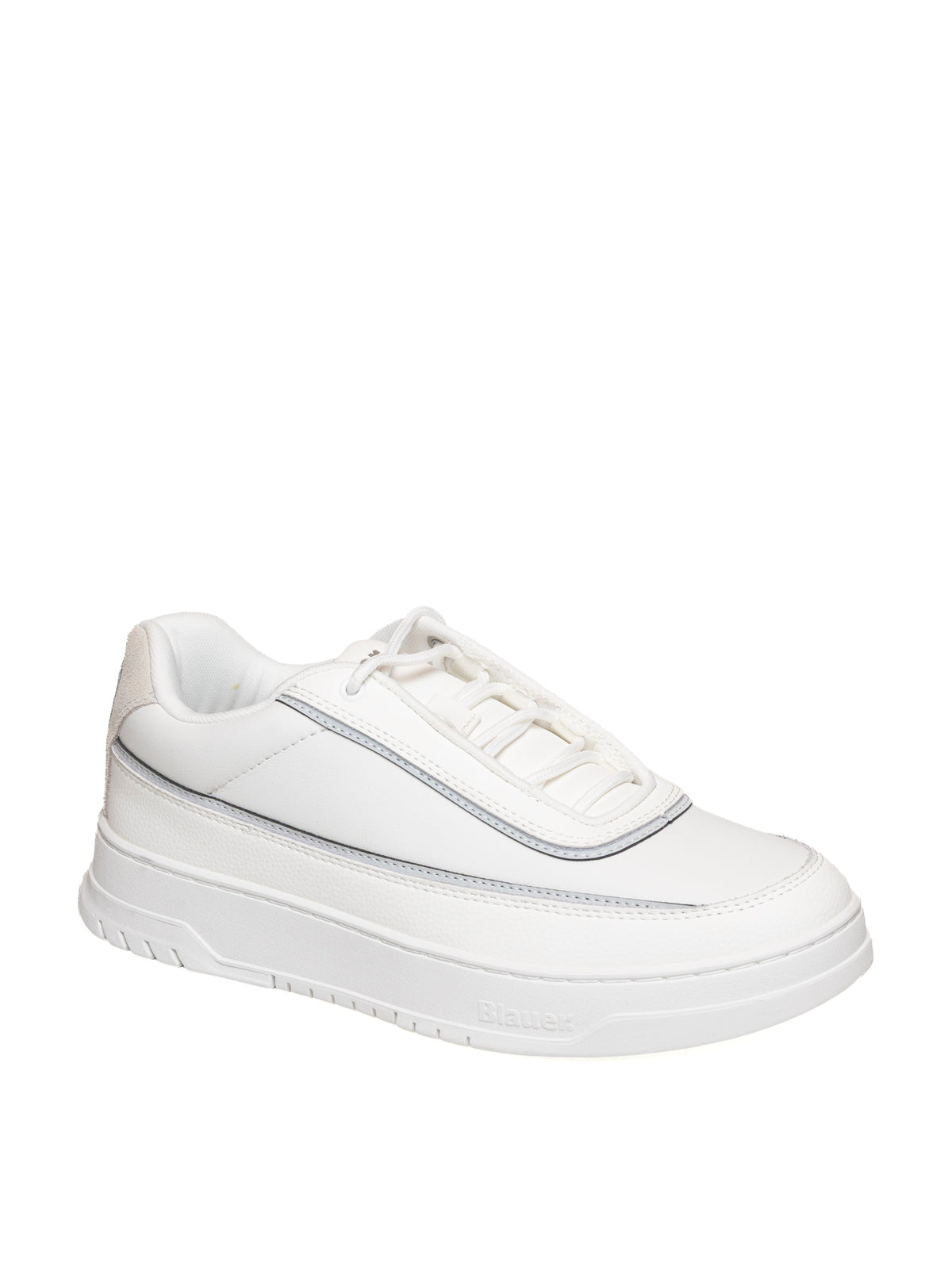 Sneaker bassa in pelle bianca Blauer vista anteriore con punta tonda e lacci