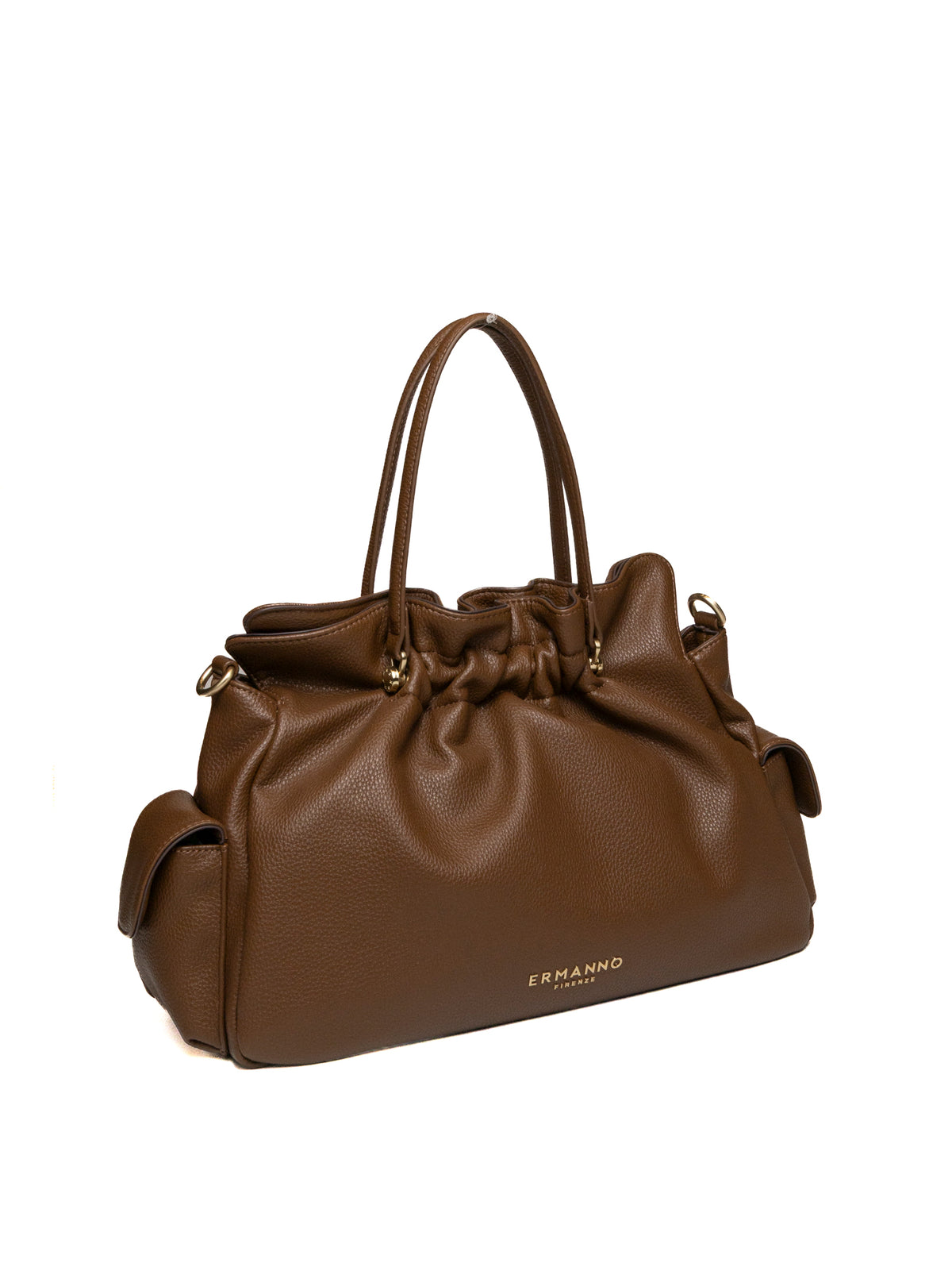 Borsa a mano in pelle mud Ermanno Scervino vista posteriore con logo metallico applicato