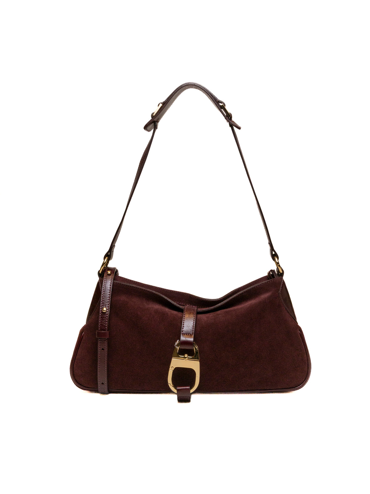 Borsa hobo in camoscio bordeaux MY-BEST BAG vista frontale con chiusura a staffa dorata