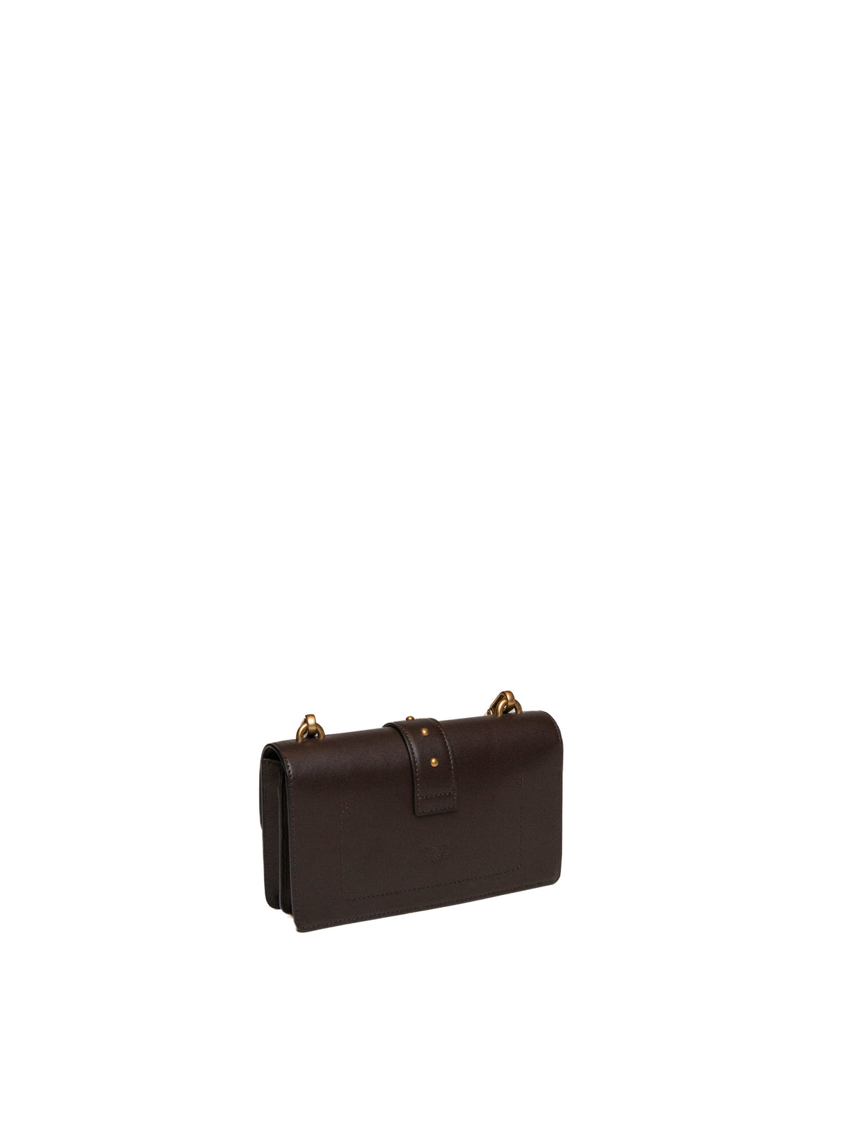 Borsa a tracolla in pelle marrone scuro PINKO con tasca posteriore e struttura a soffietto.