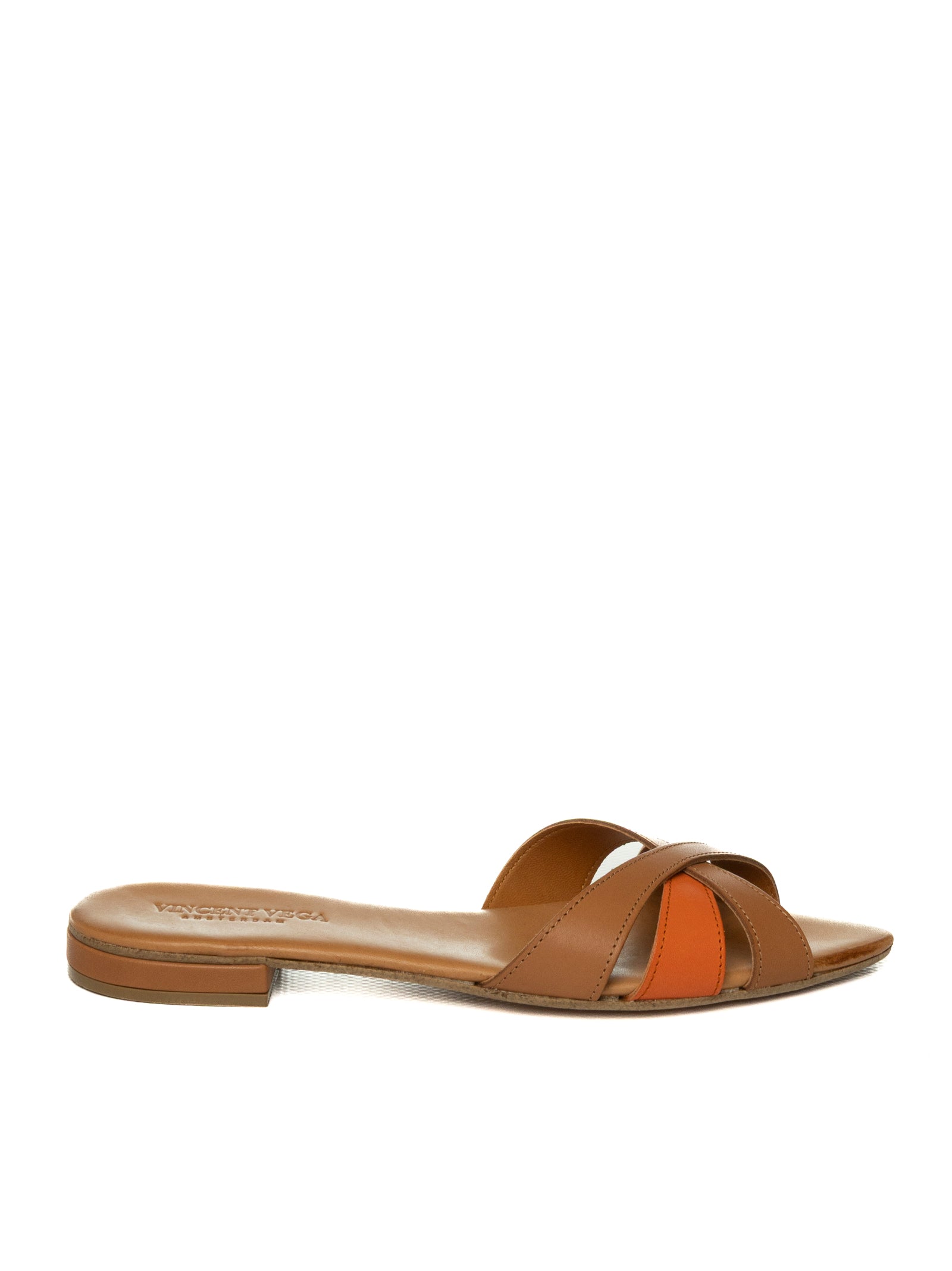 VINCENT VEGA Sandalo pelle cuoio/arancio INGRID D20 VIT-CUOIO/ARANCIO