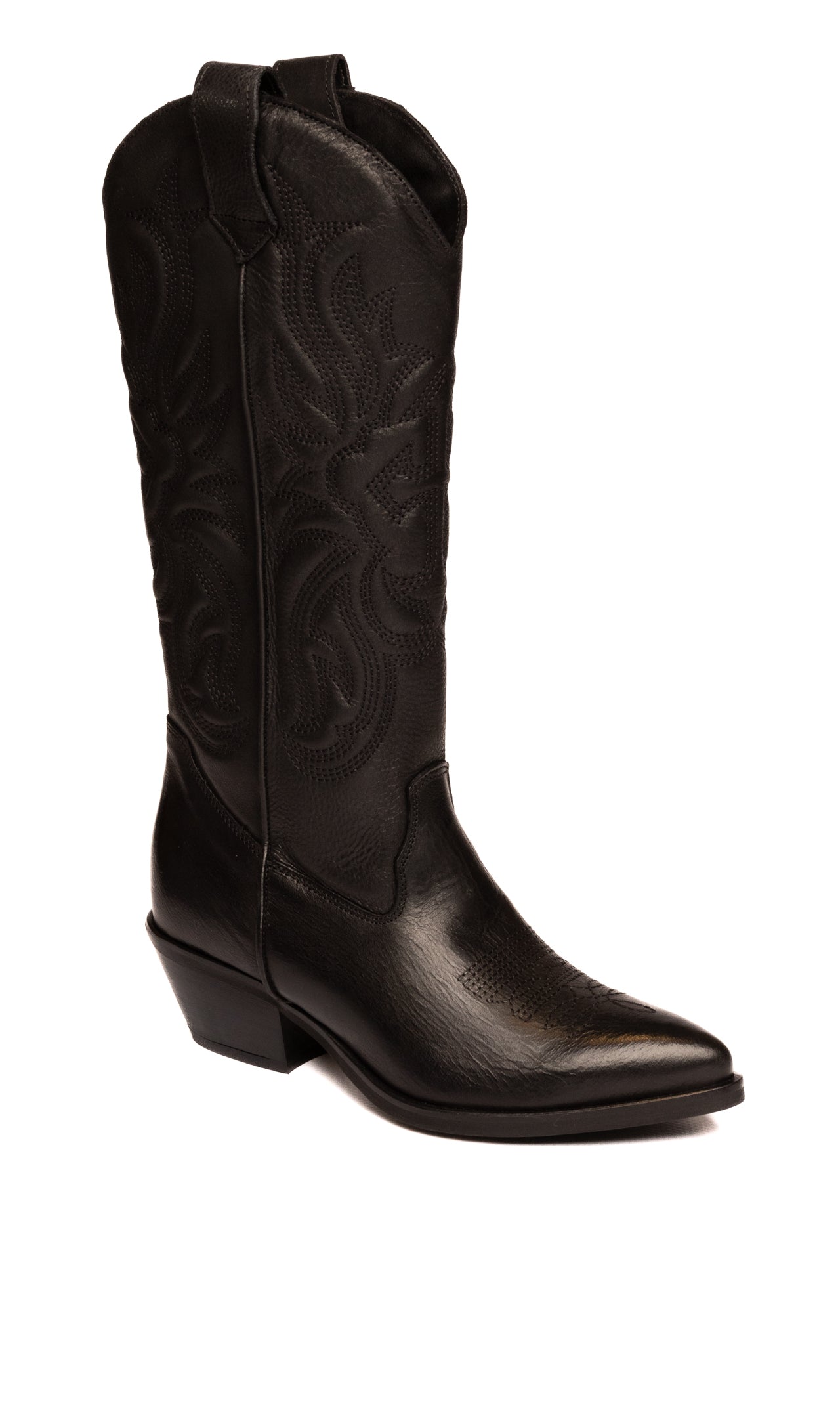 GISEL MOIRE Stivale texano in pelle nero CALIFORNIA VIT-NERO