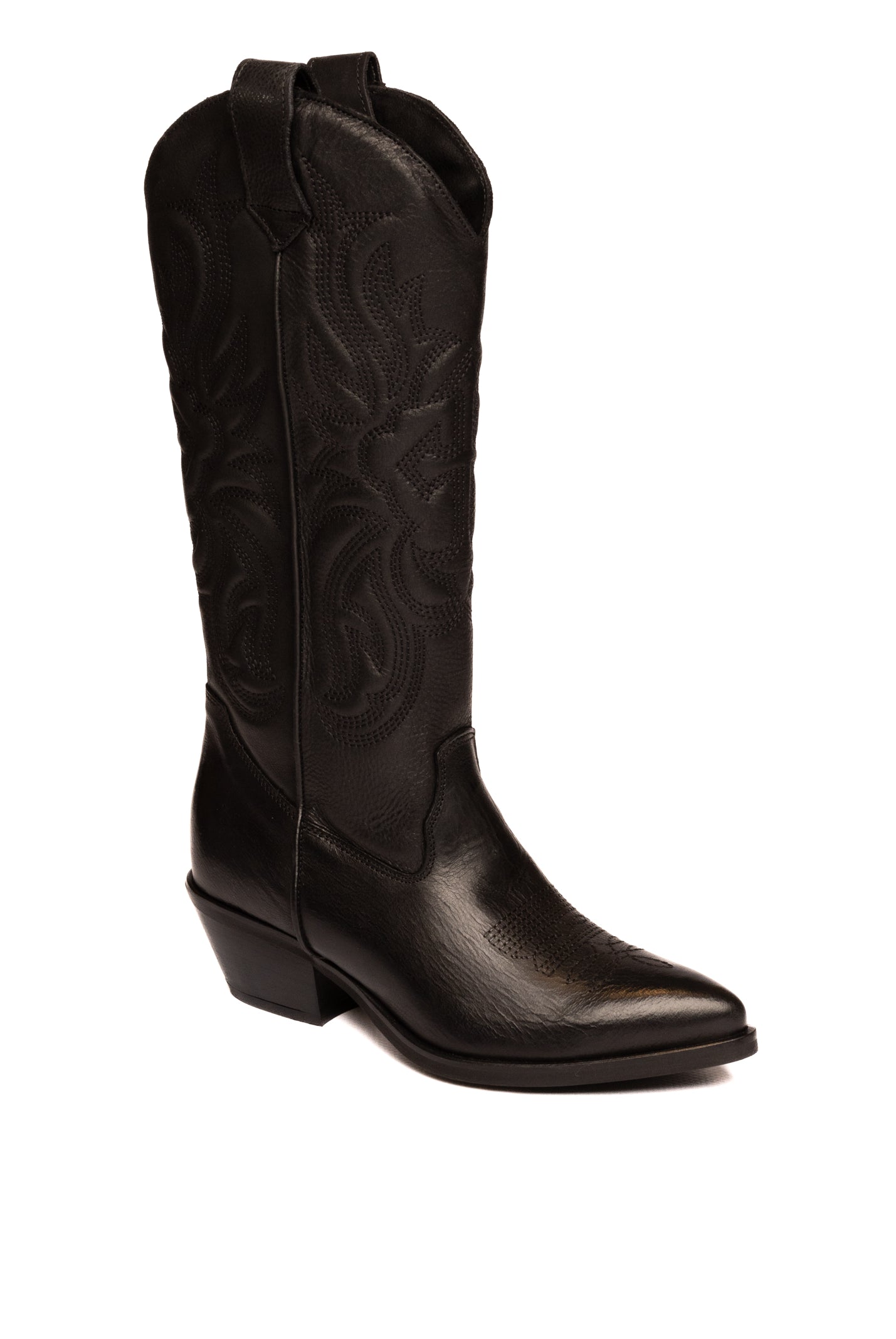 GISEL MOIRE Stivale texano in pelle nero CALIFORNIA VIT-NERO