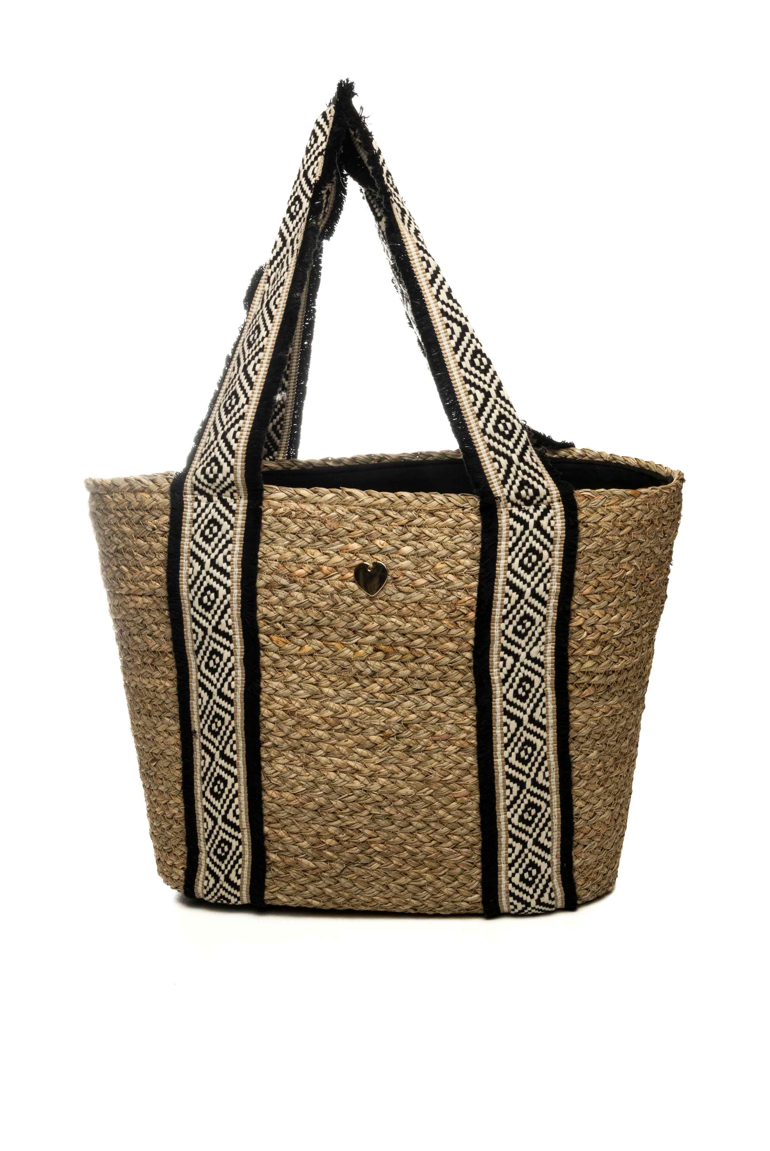 HATYOU borsa a spalla naturale/nero BP0339 TESSUTO-NATURALE