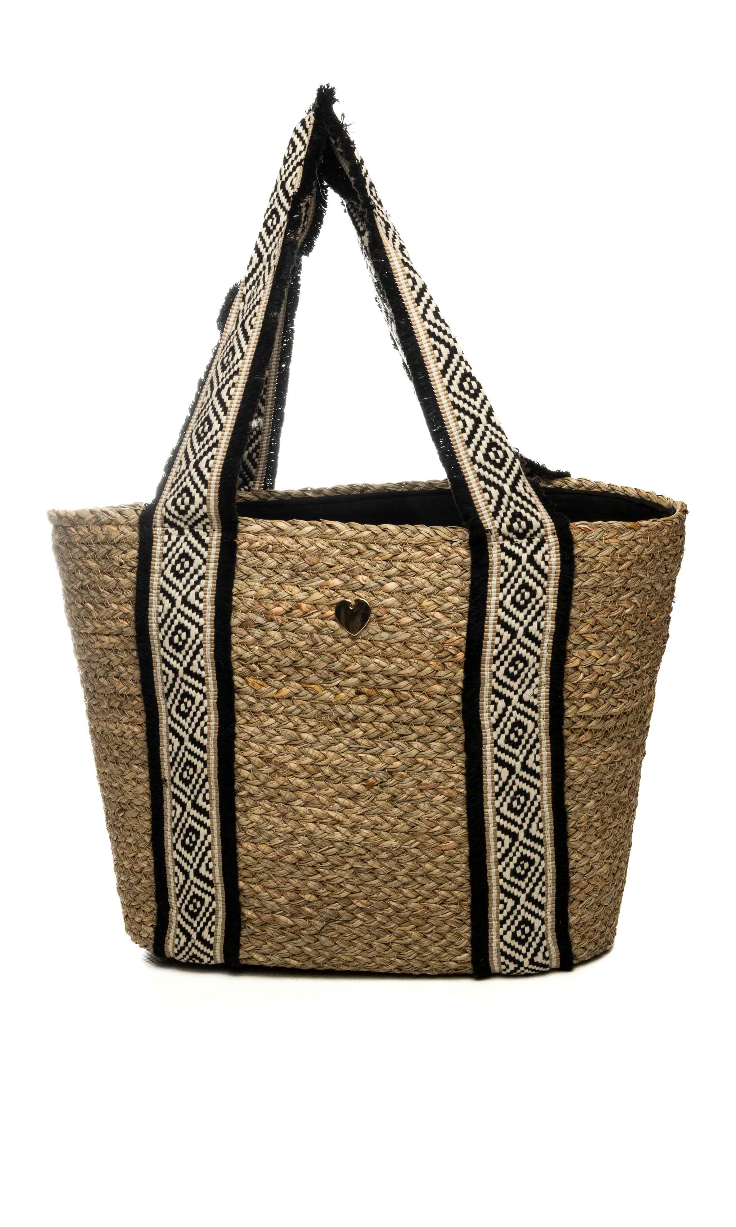 HATYOU borsa a spalla naturale/nero BP0339 TESSUTO-NATURALE