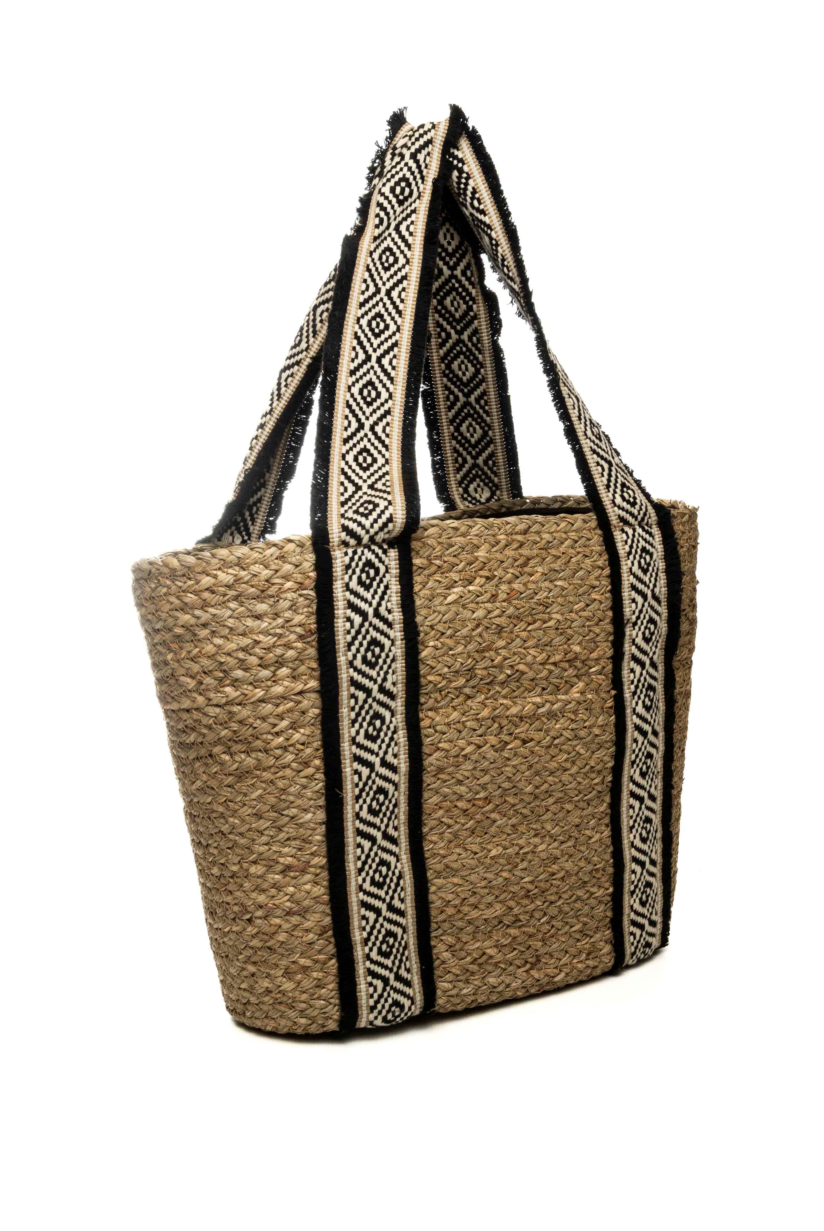 HATYOU borsa a spalla naturale/nero BP0339 TESSUTO-NATURALE