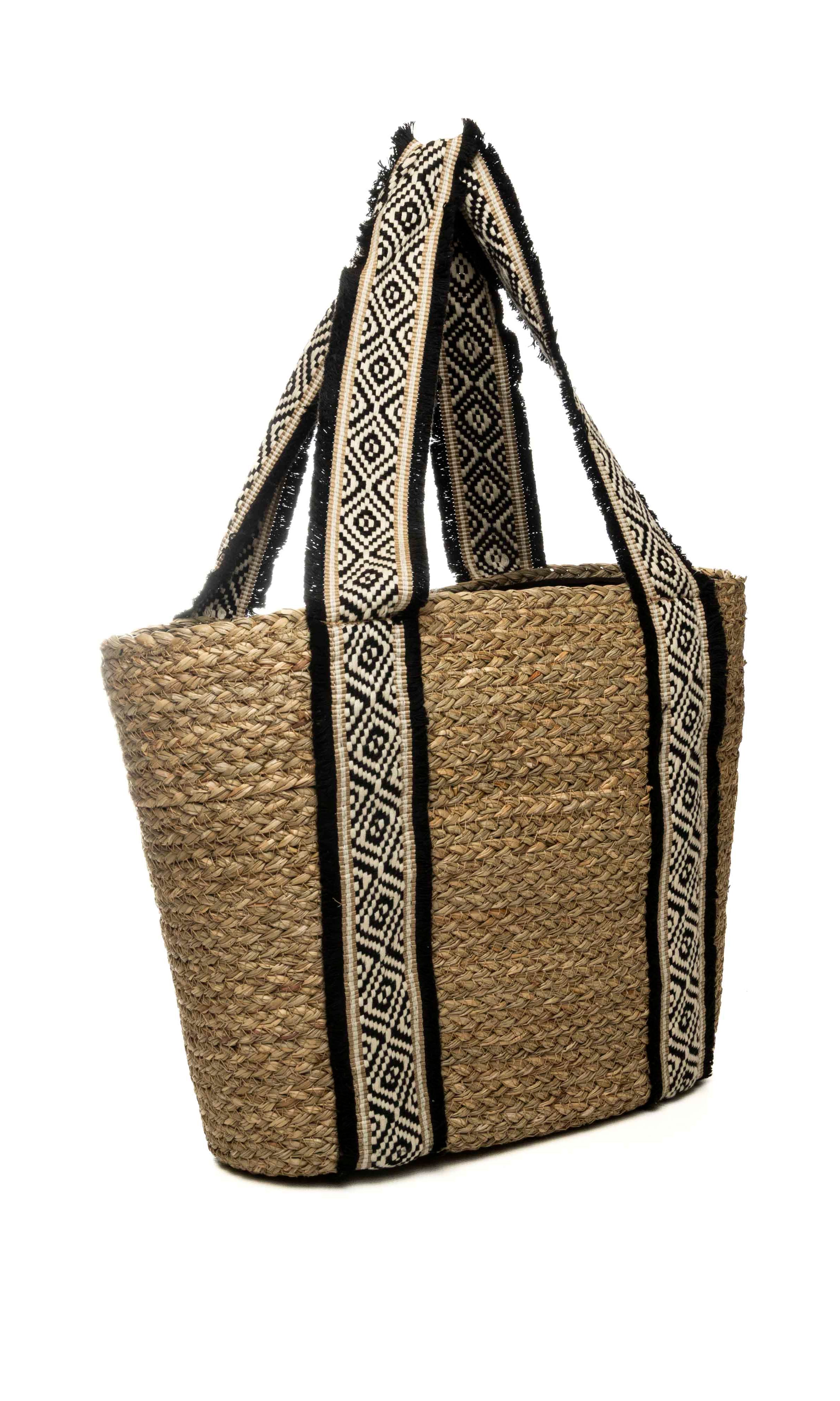 HATYOU borsa a spalla naturale/nero BP0339 TESSUTO-NATURALE