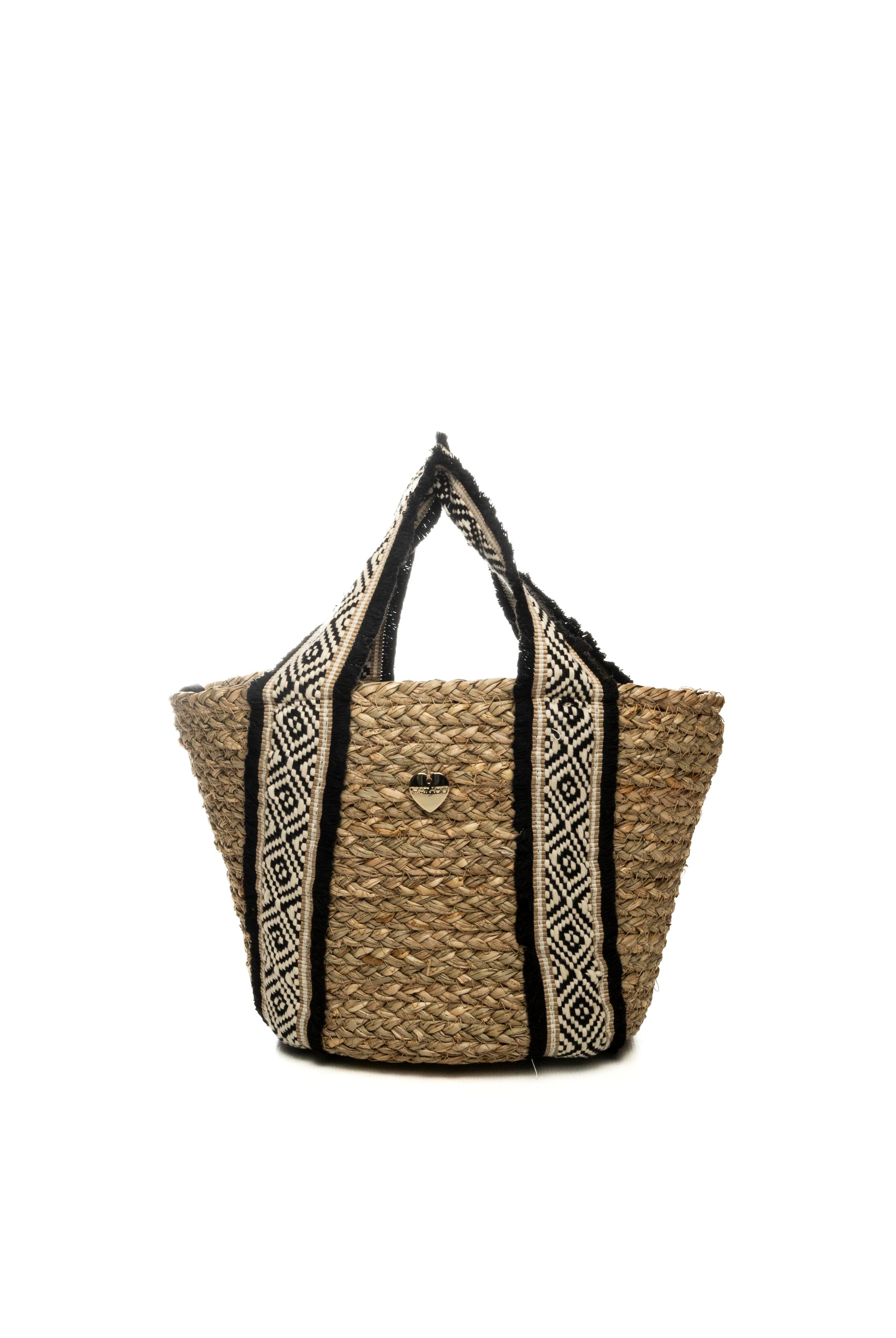HATYOU borse a mano naturale/nero BP0341 TESSUTO-NATURALE