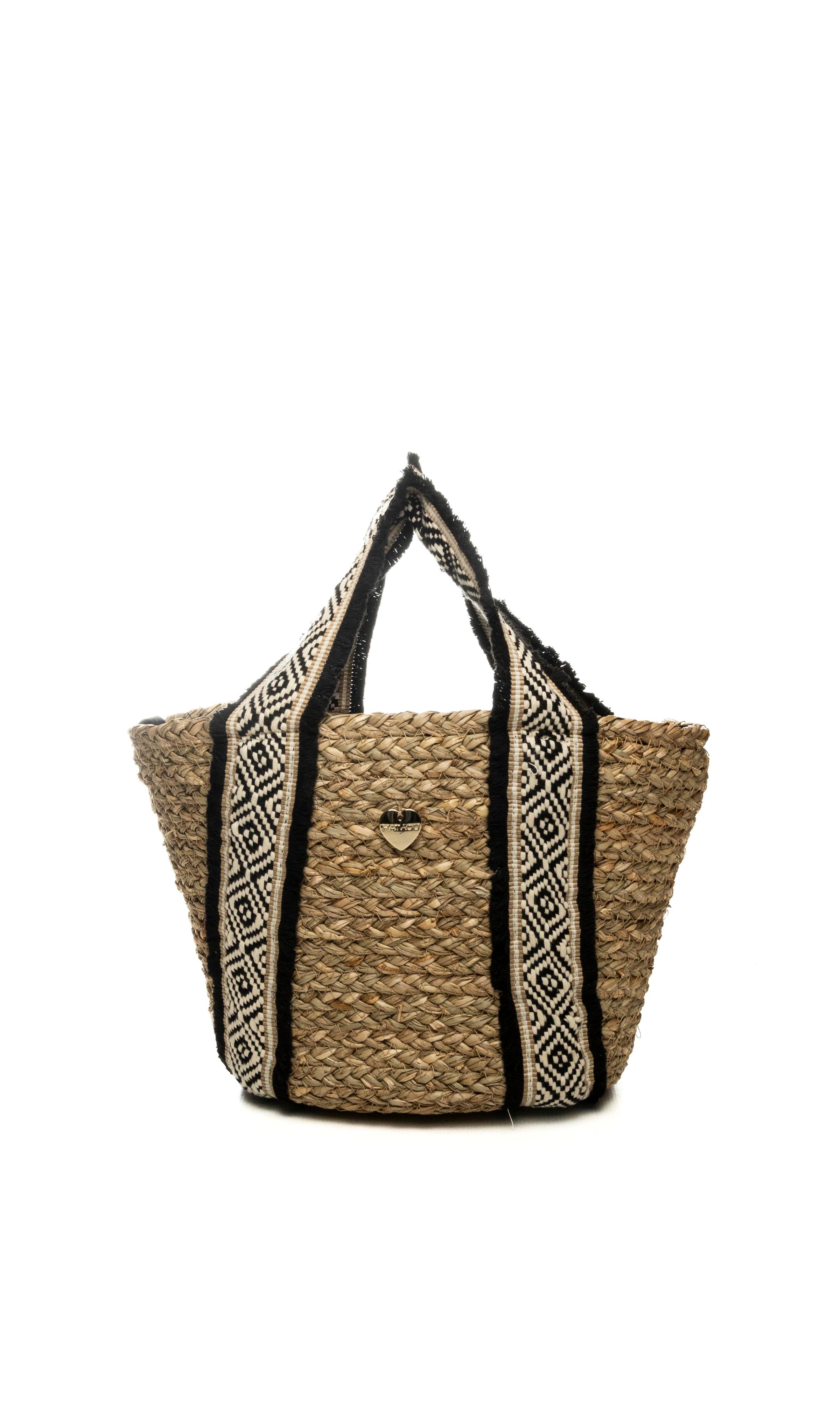 HATYOU borse a mano naturale/nero BP0341 TESSUTO-NATURALE