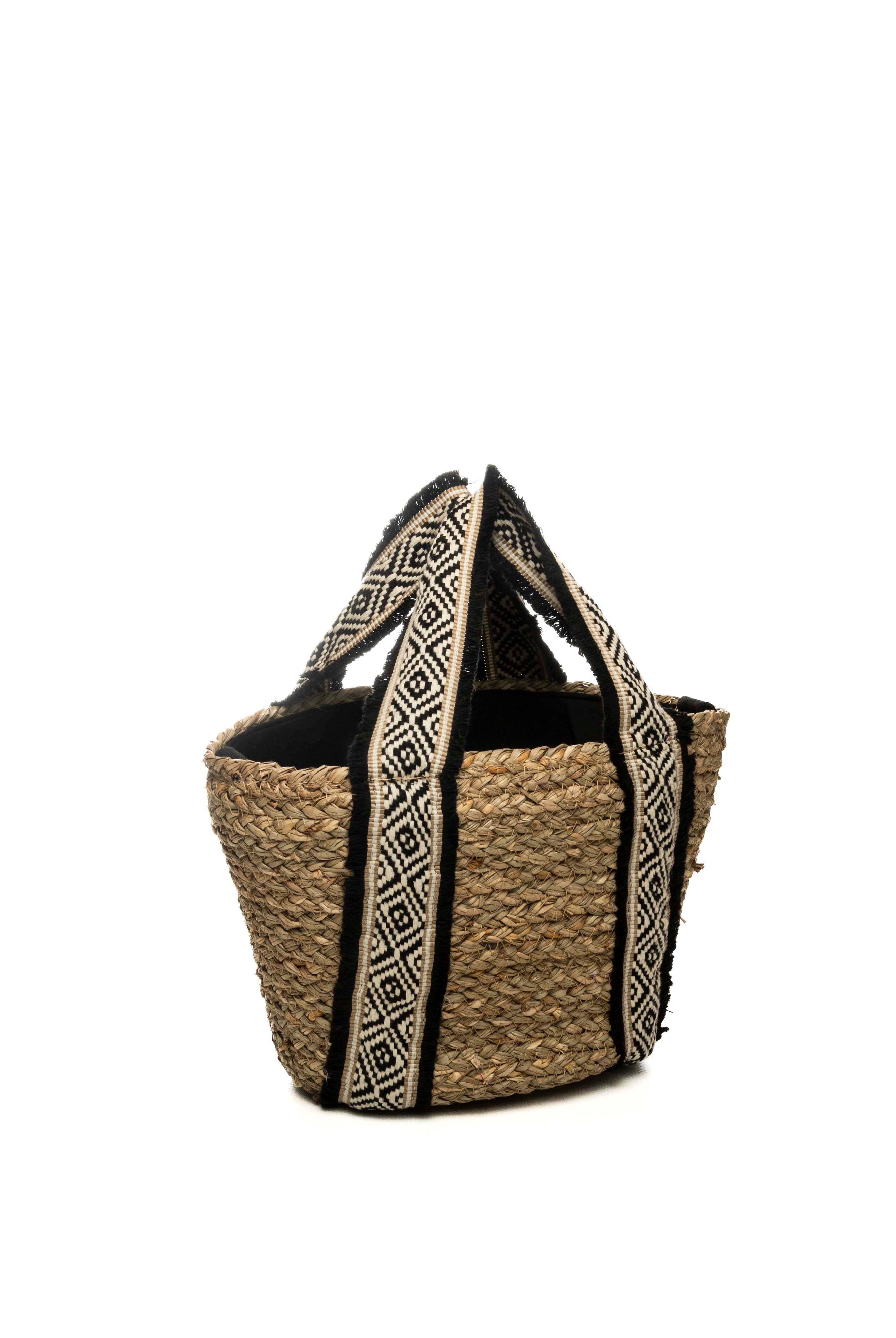 HATYOU borse a mano naturale/nero BP0341 TESSUTO-NATURALE