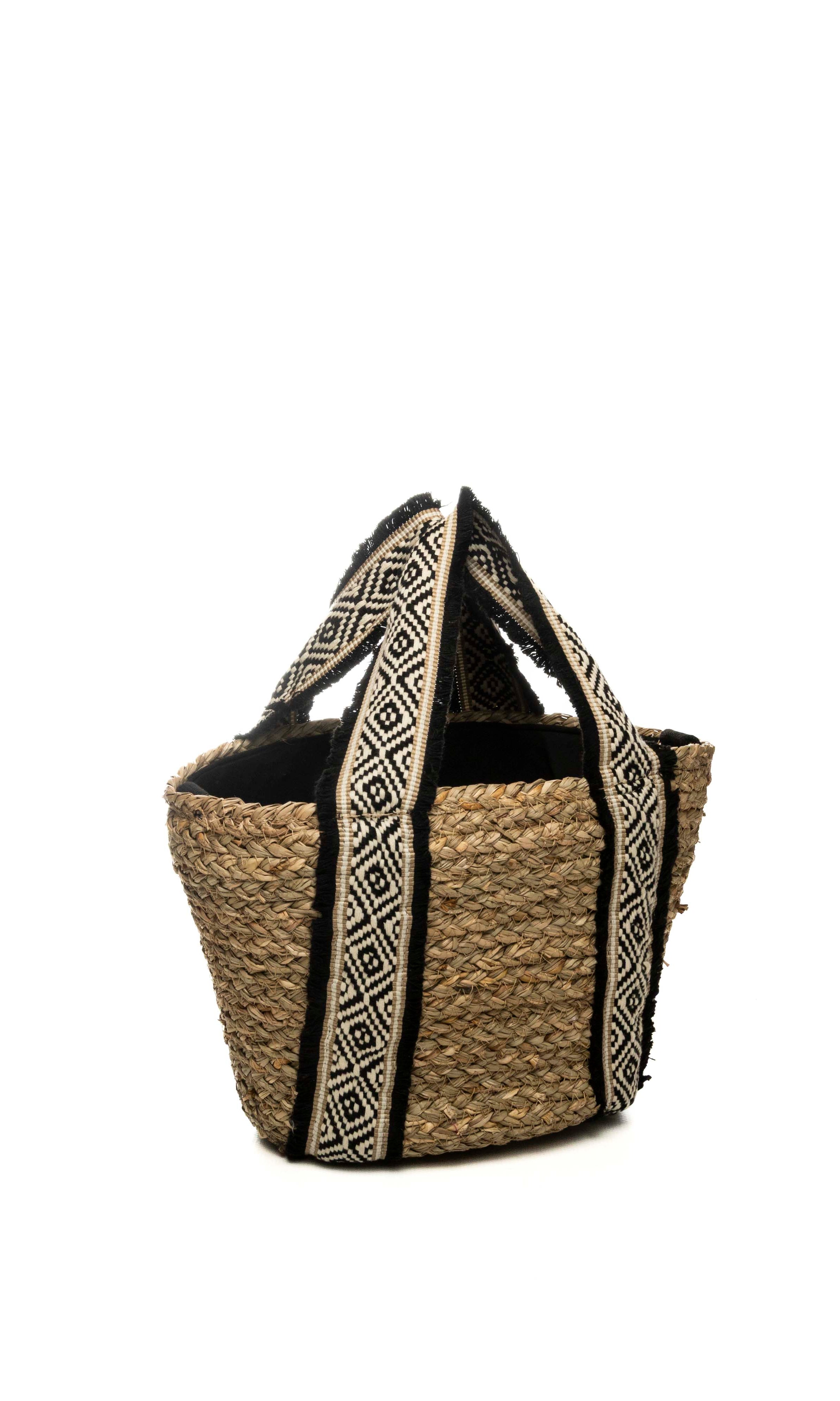 HATYOU borse a mano naturale/nero BP0341 TESSUTO-NATURALE