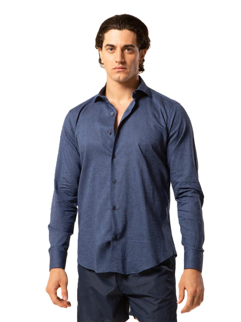 LORD PARTENOPEI camicia lino blu PARIGI LINO-BLU