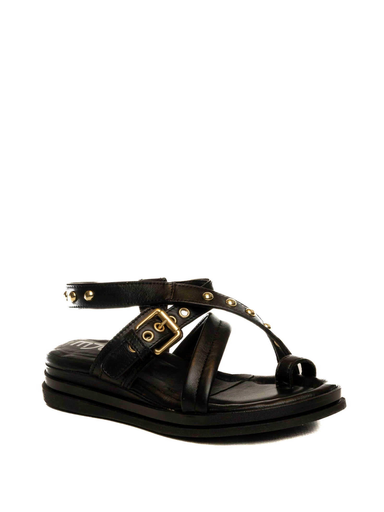 MJUS Sandalo fibbia borchie nero N14004 PELLE-6002