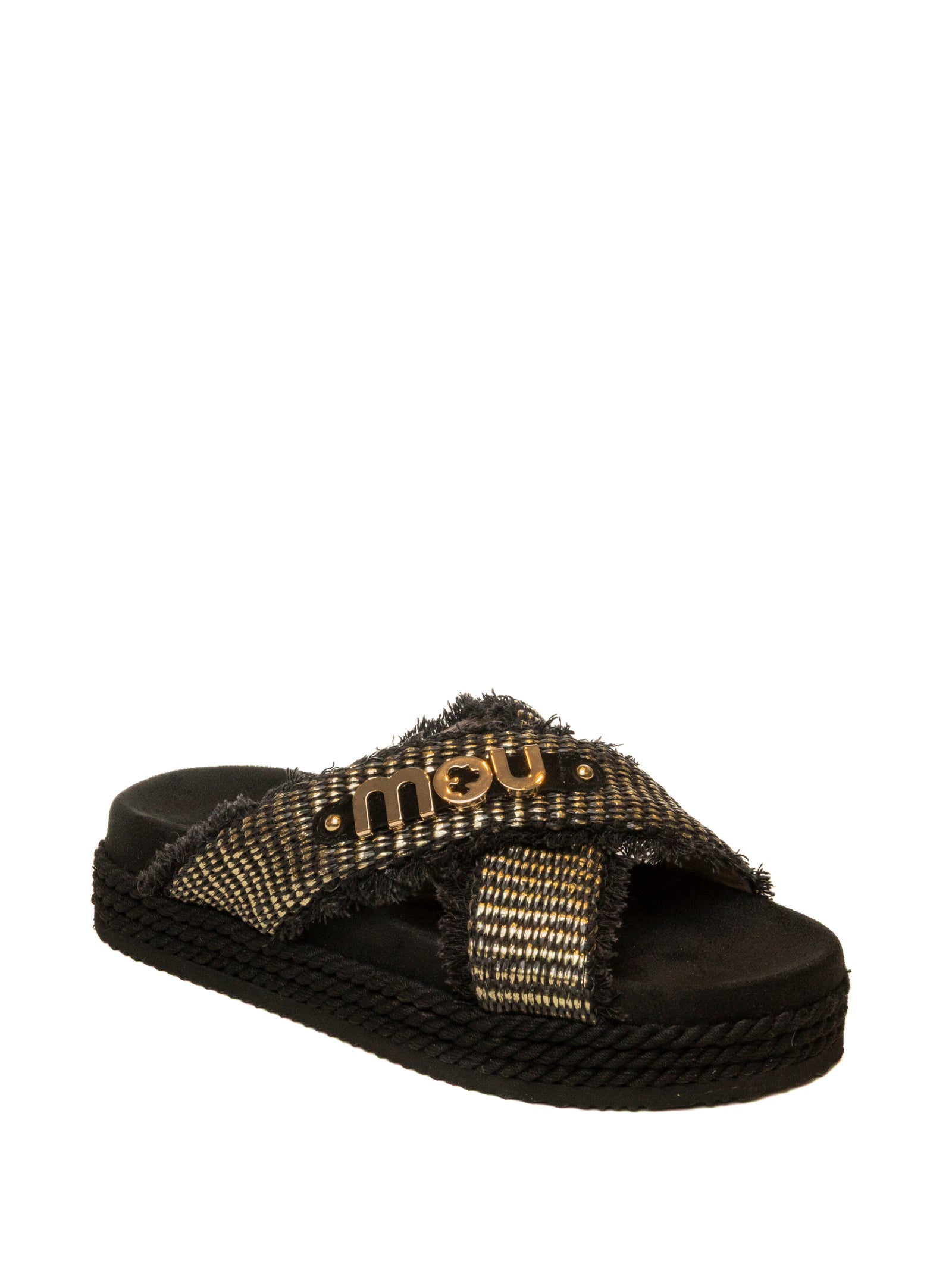 MOU Sandalo rafia intrecciata nero 451009K RAFIA-RMB