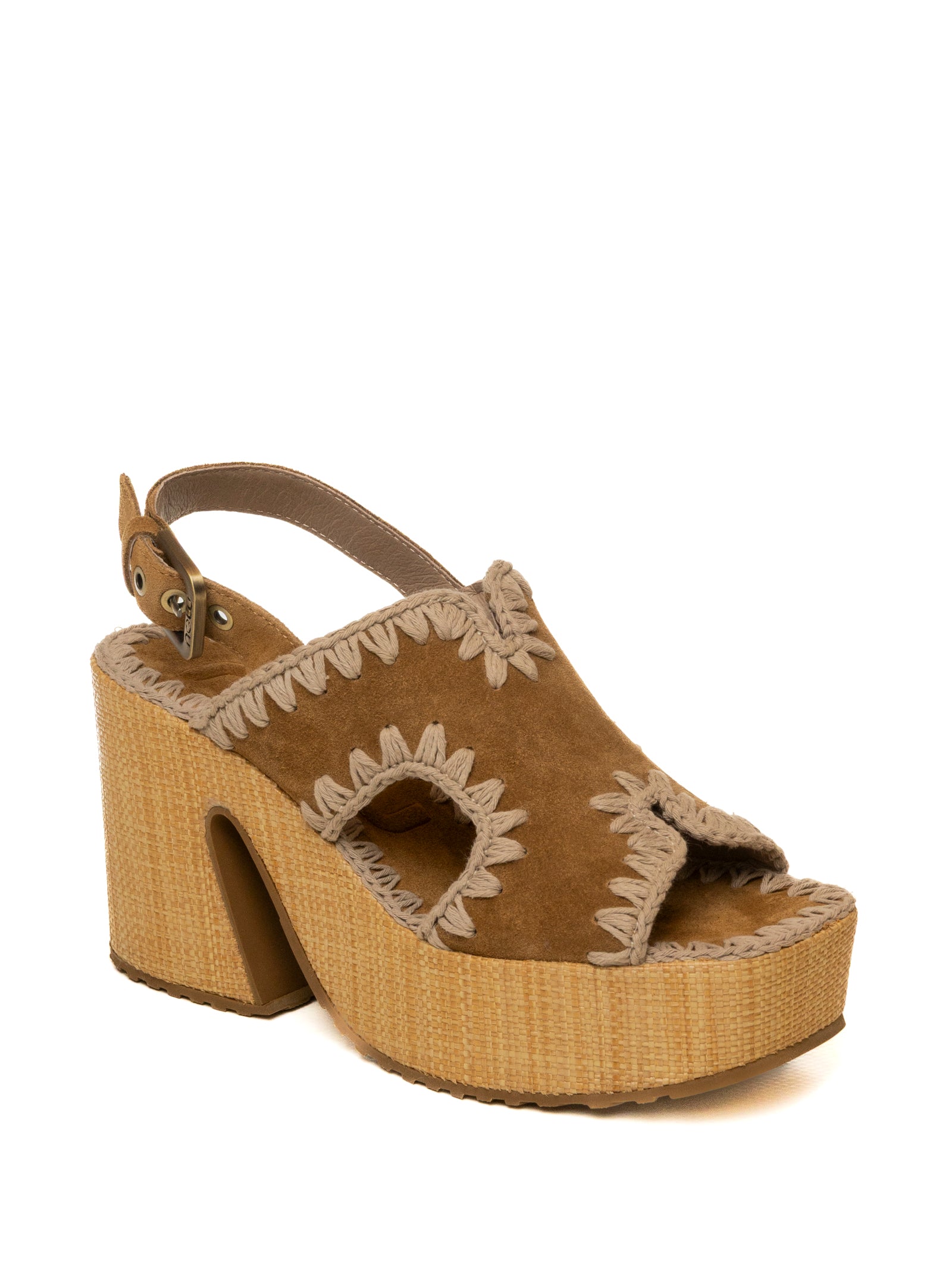 MOU Sandalo zeppa camoscio cognac 721002A RAFIA-COG