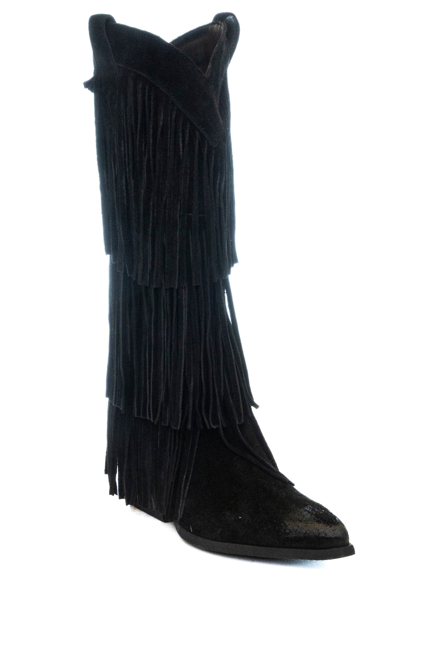 THE ICONA Stivale texano frangia camoscio nero TX85 CAM-NERO