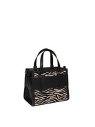 Borsa a mano in pelle motivo zebra Armani Exchange vista di tre quarti e posteriore