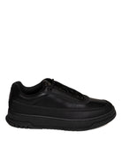 Sneaker bassa in pelle nera Blauer vista di profilo con intersuola spessa e logo