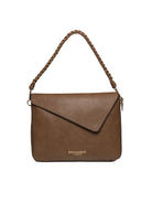 Borsa hobo in pelle mud Ermanno Scervino con patta asimmetrica e logo dorato frontale