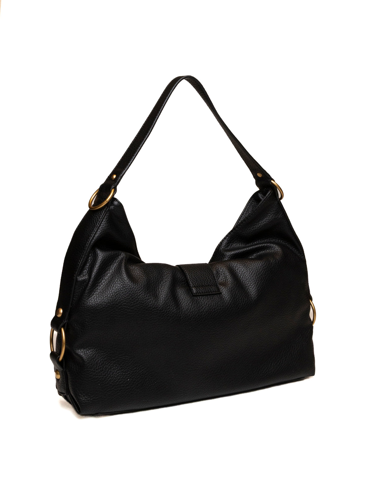 Borsa hobo in pelle martellata nera GUESS vista di tre quarti posteriore con manico