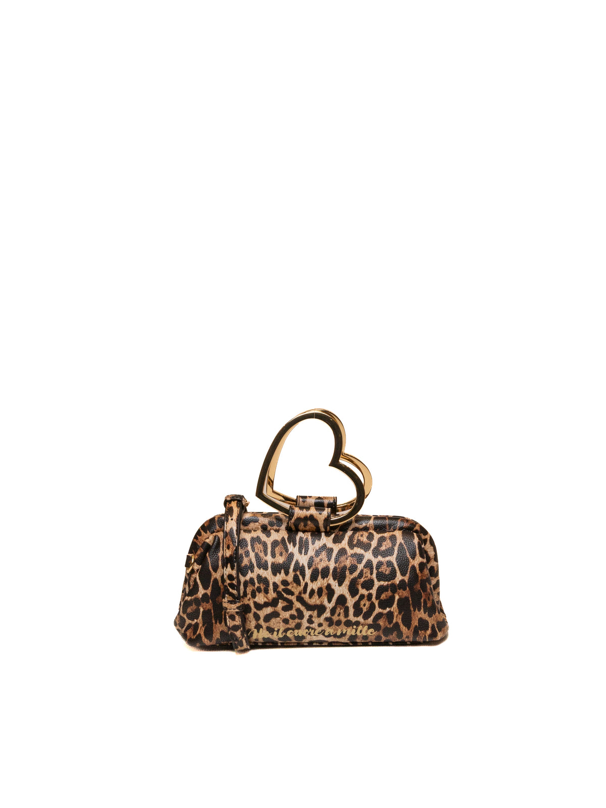 Pochette in pelle animalier LE PANDORINE con manico a cuore dorato vista frontale