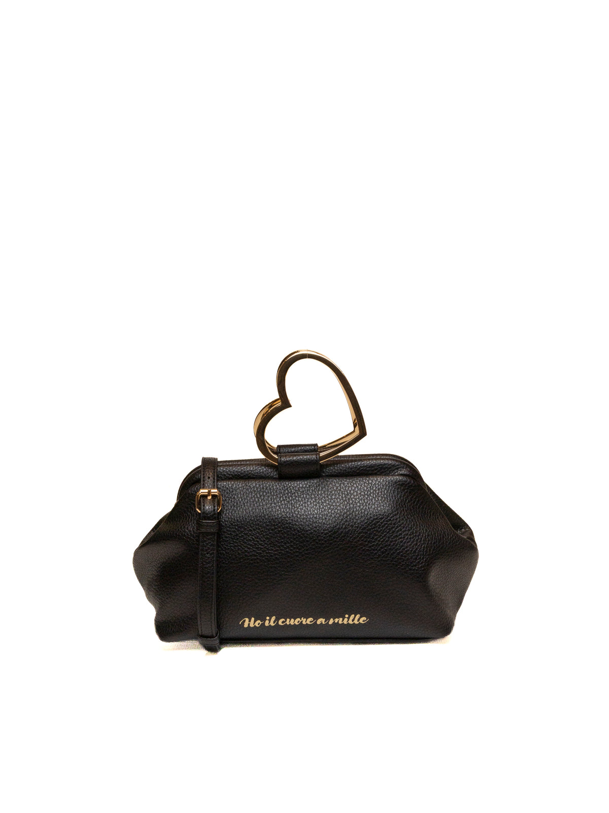 Borsa in pelle martellata Le Pandorine con manico a cuore e scritta frontale