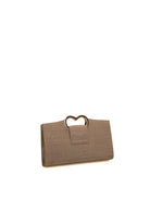 Pochette Parigi in pelle beige LE PANDORINE vista posteriore con manico rigido a cuore