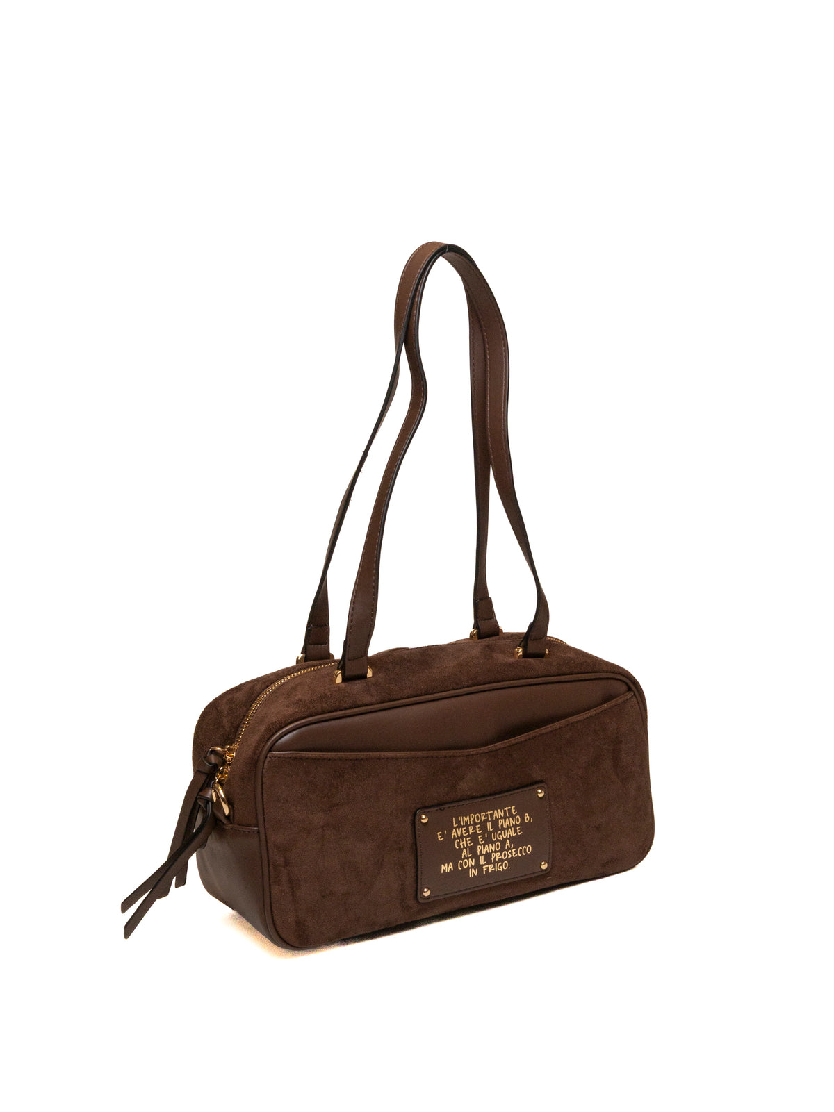 Borsa a spalla in pelle e camoscio testa di moro LE PANDORINE, vista posteriore