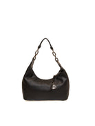 Borsa hobo Faiza nera Liu Jo vista frontale con ciondolo con logo e minuterie argentate