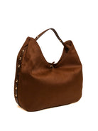 Borsa hobo in camoscio tabacco LIU JO di tre quarti con dettaglio borchie dorate
