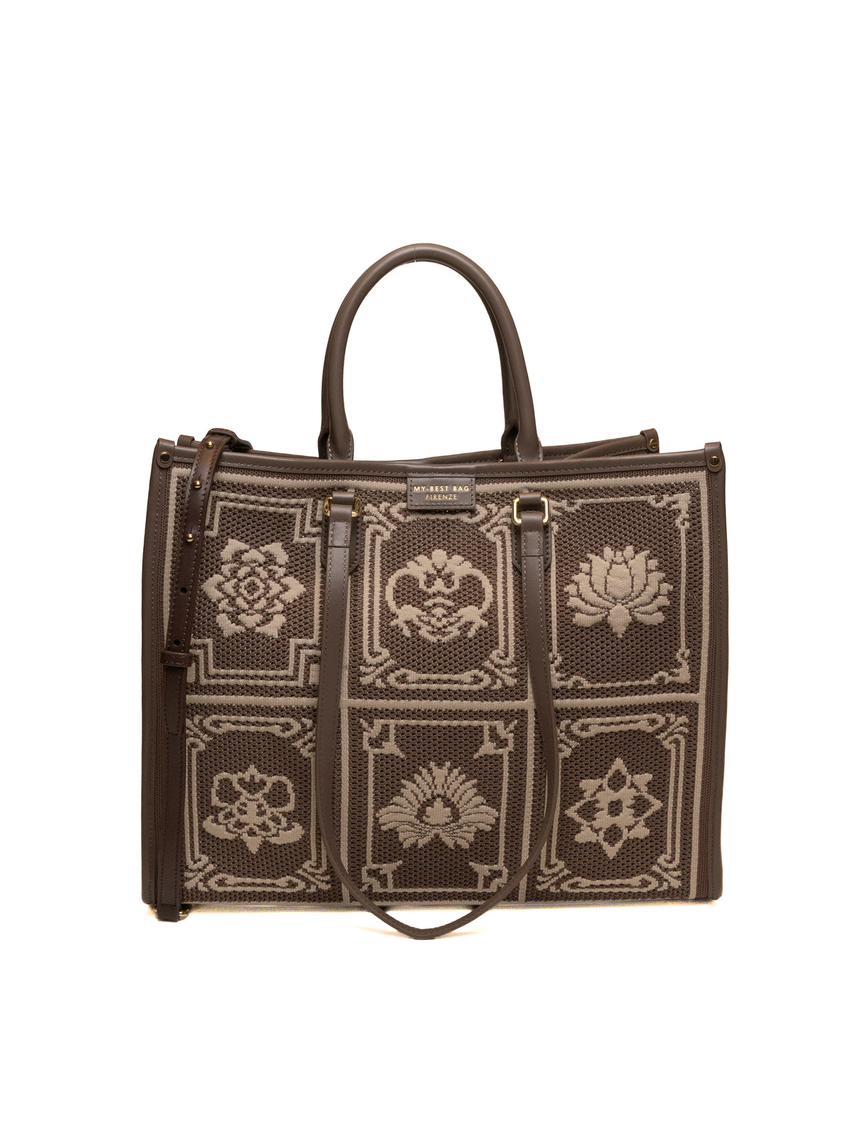Borsa shopper Atena in tessuto e pelle Natural MY-BEST BAG vista frontale