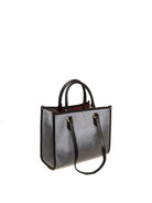 Borsa shopping in tessuto grigio MY-BEST BAG vista posteriore con manici e tracolla in pelle