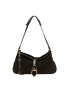 Borsa hobo a spalla in camoscio nero MY-BEST BAG vista frontale con fibbia dorata