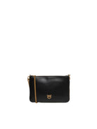 Pochette rettangolare in pelle nera PINKO con logo dorato Love Birds sul fronte