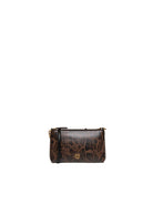 Pochette in pelle con stampa pitonata e logo Love Birds dorato PINKO, vista frontale.