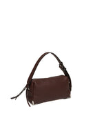 Bauletto in pelle martellata castano PINKO vista posteriore tre quarti con tracolla regolabile