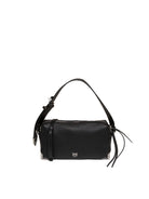 Borsa a bauletto in pelle martellata nera PINKO vista frontale con logo argento e zip