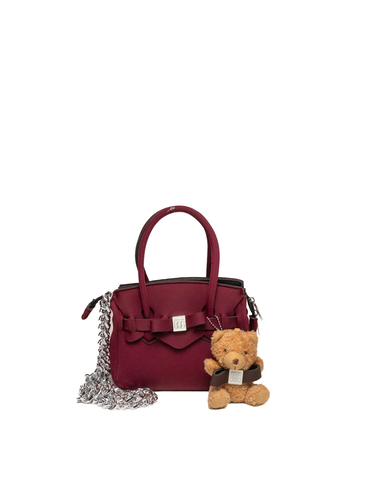 Borsa a mano in Lycra bordeaux Save My Bag vista frontale con tracolla a catena