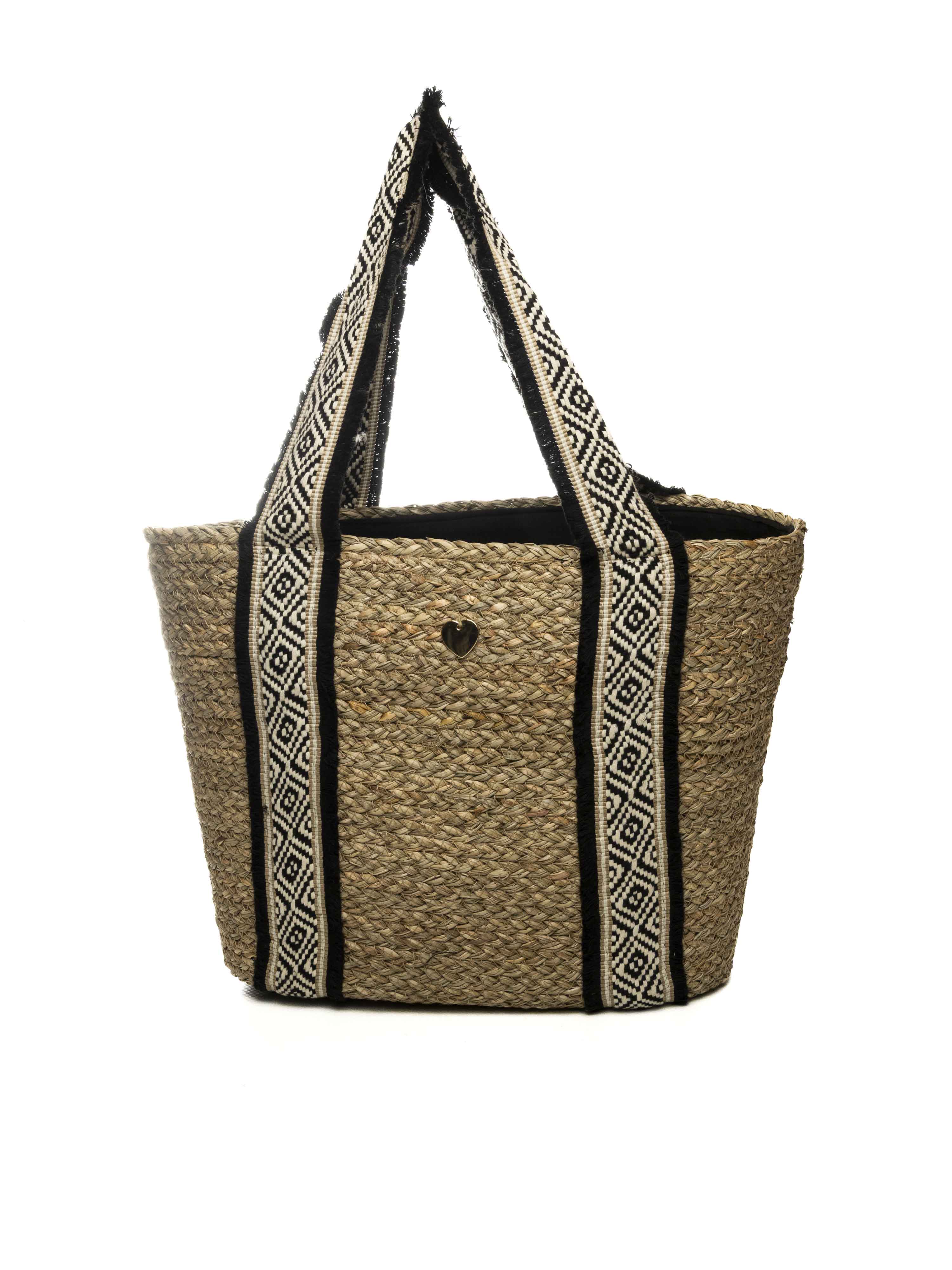 HATYOU borsa a spalla naturale/nero BP0339 TESSUTO-NATURALE 