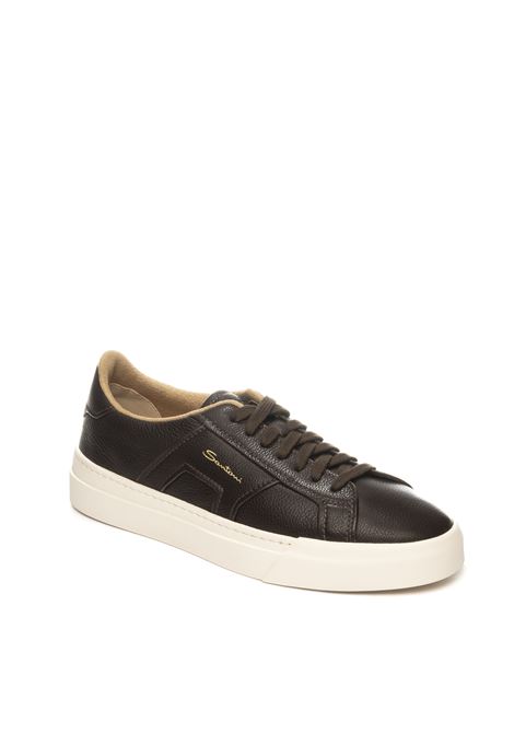 dark brown double buckle sneaker SANTONI | 21967PELLE-T50
