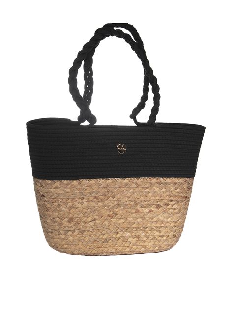 Black straw shopping bag HATYOU | BP0303PAGLIA/TESS-NERO